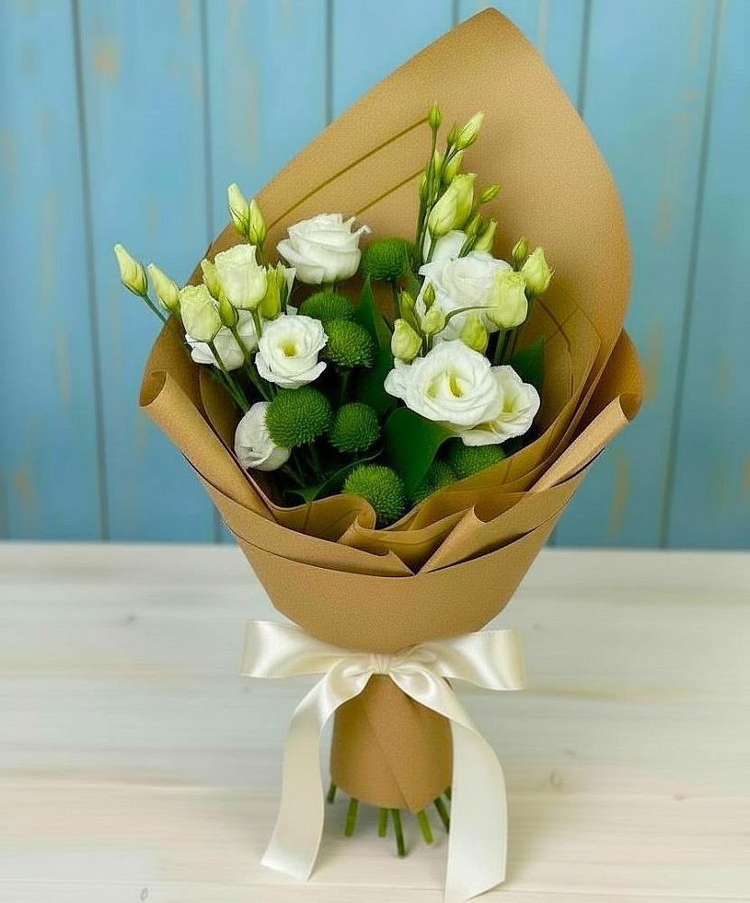 Букет цветов из: Хризантемы и Лизиантусы в Яреге