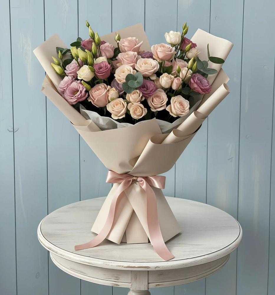 Букет цветов из: Розы и Лизиантусы в Яреге