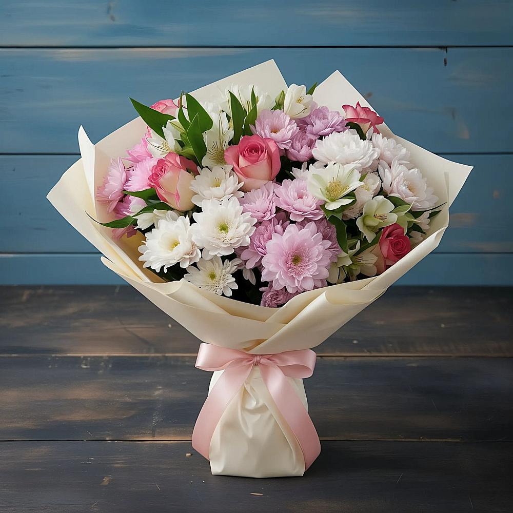 Букет цветов из: Хризантемы, Альстромерии и Розы в Яреге